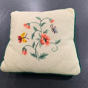Vintage embroidered floral butterfly pillow green velvet